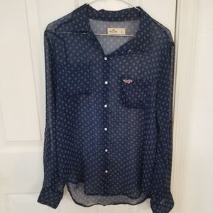 Sheer navy blue Hollister long sleeve button up